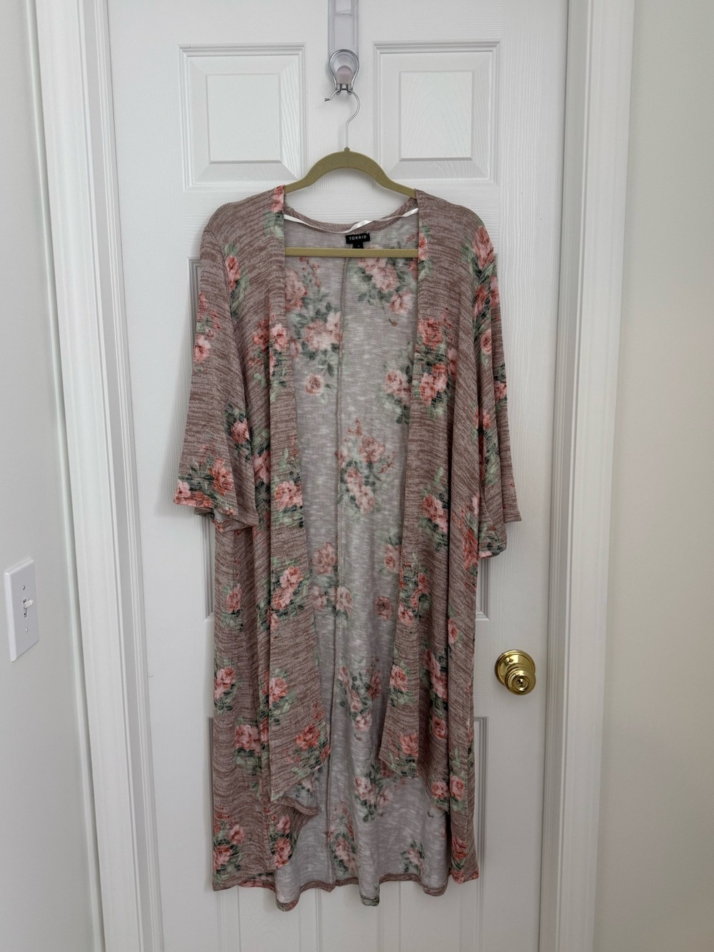 Torrid Size 1 Floral Longline Duster Cardigan Pink Taupe